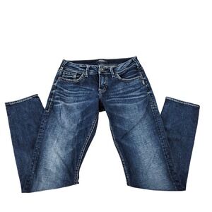 Silver Jeans Co Sam W27 L29 Dark Wash Slim Leg Jeans  Contrast Stitch